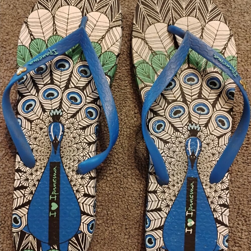 NEW Ipanema Peacock Graphic Flip-flops - Size 11